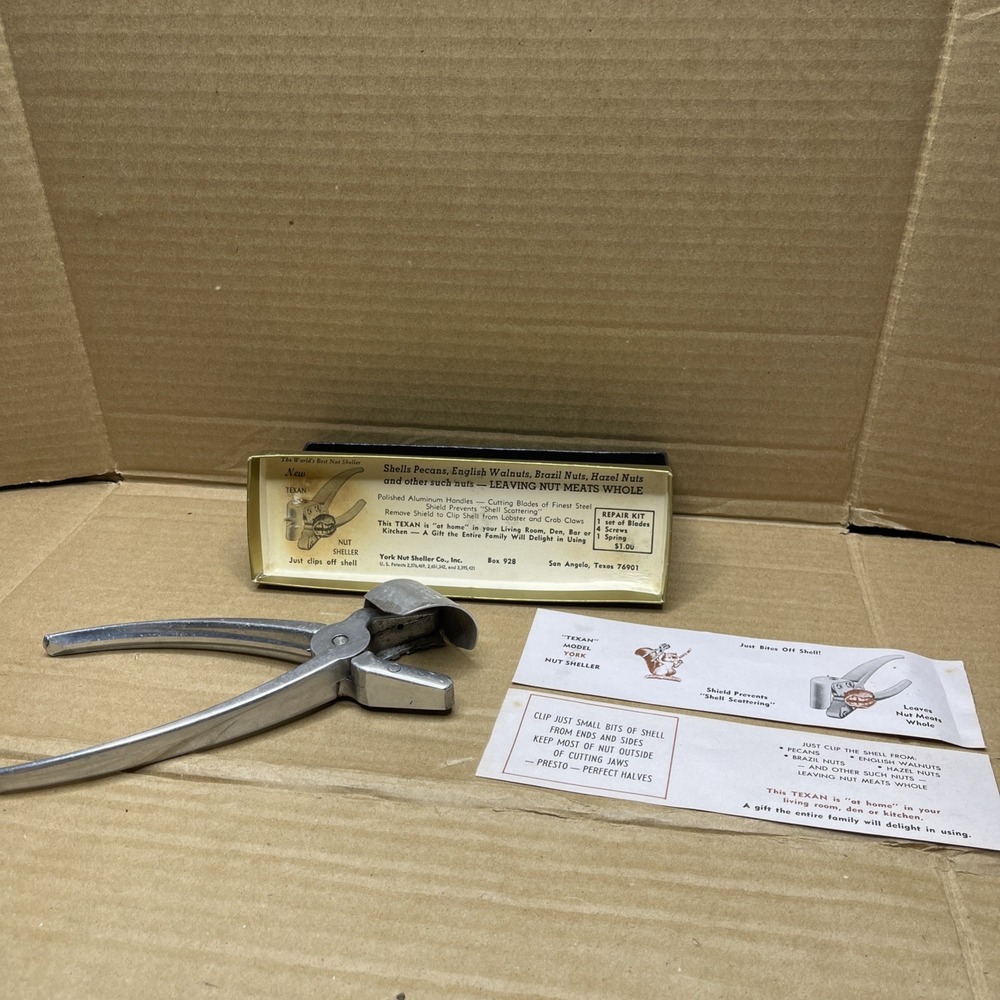 Vintage York Texan Nut Sheller Cracker Original Box Instructions San Angelo TX